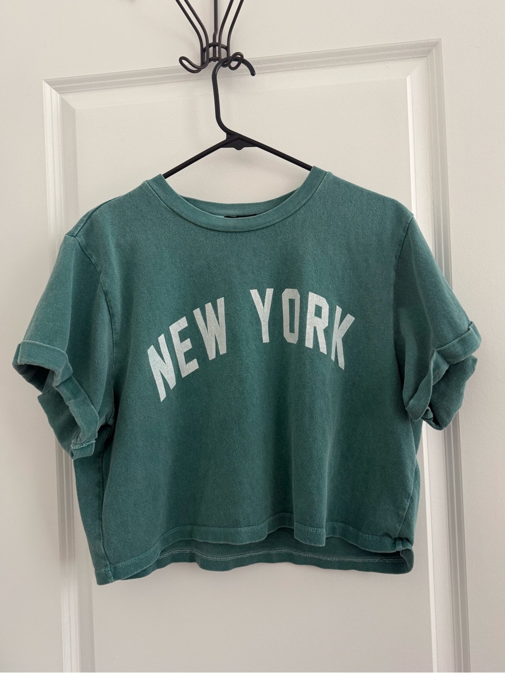 Teal Green 'New York' Cropped Tee